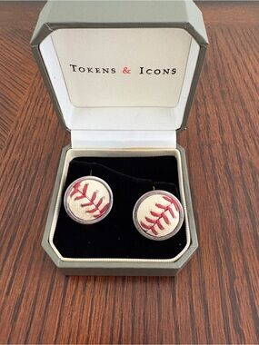 MLB White & Red Baseball Authentication Cuff Links